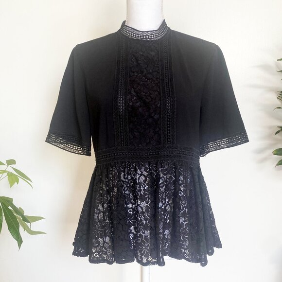 Zara Tops - ⊹ Zara High Neck Top - Black Peplum Laced Detail ⊹